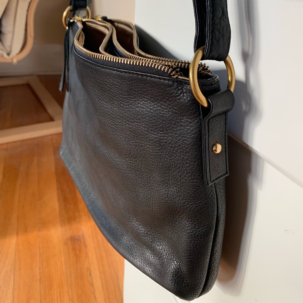 Levenger Alexa Double Zip Handbag Black Leather